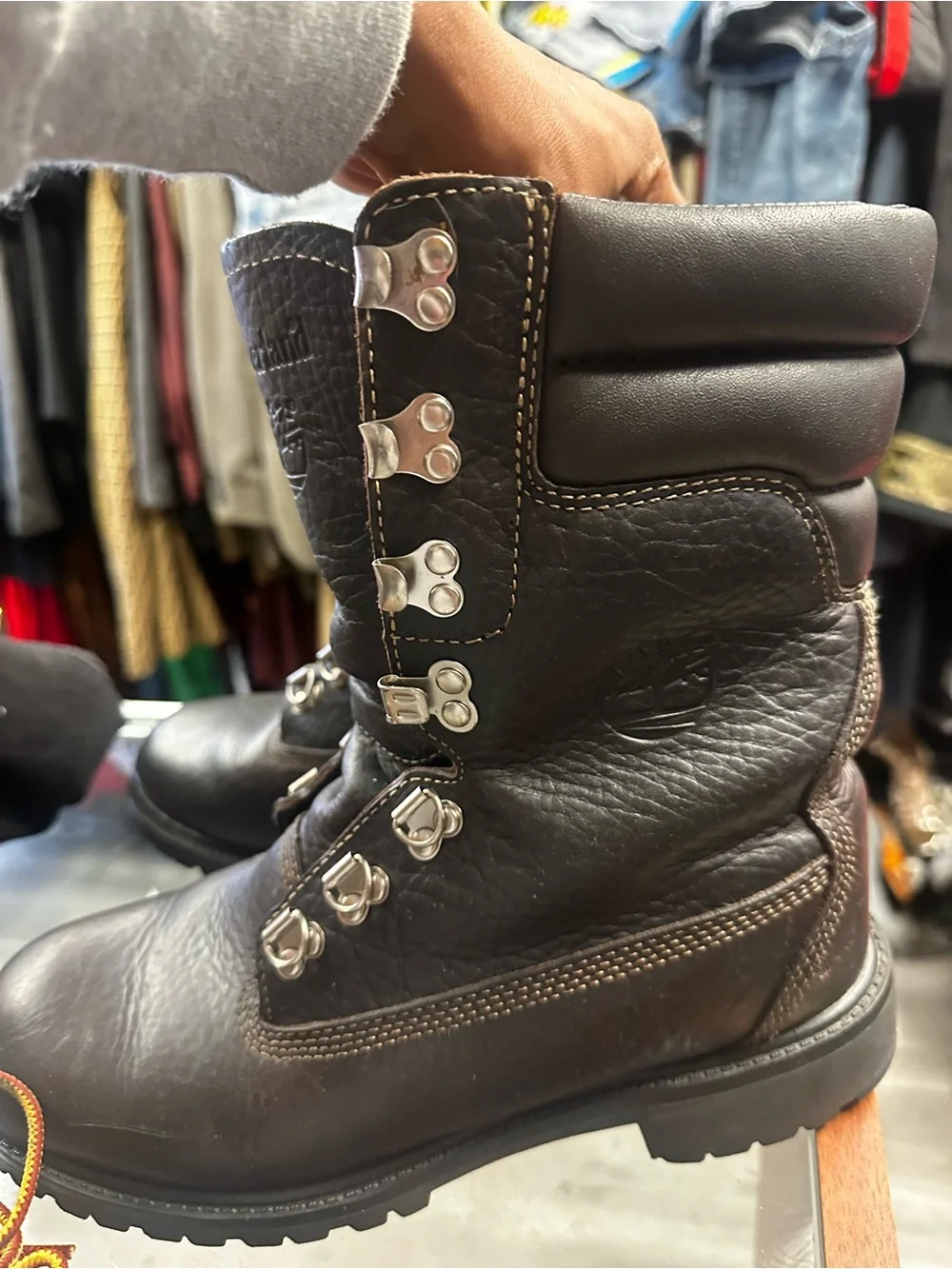 Timberland Black Leather Work Boots 40 below with Yellow-Brown Laces